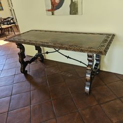 Spanish Style Carved Console Table – 72" Long – Wrought Iron & Solid Wood
