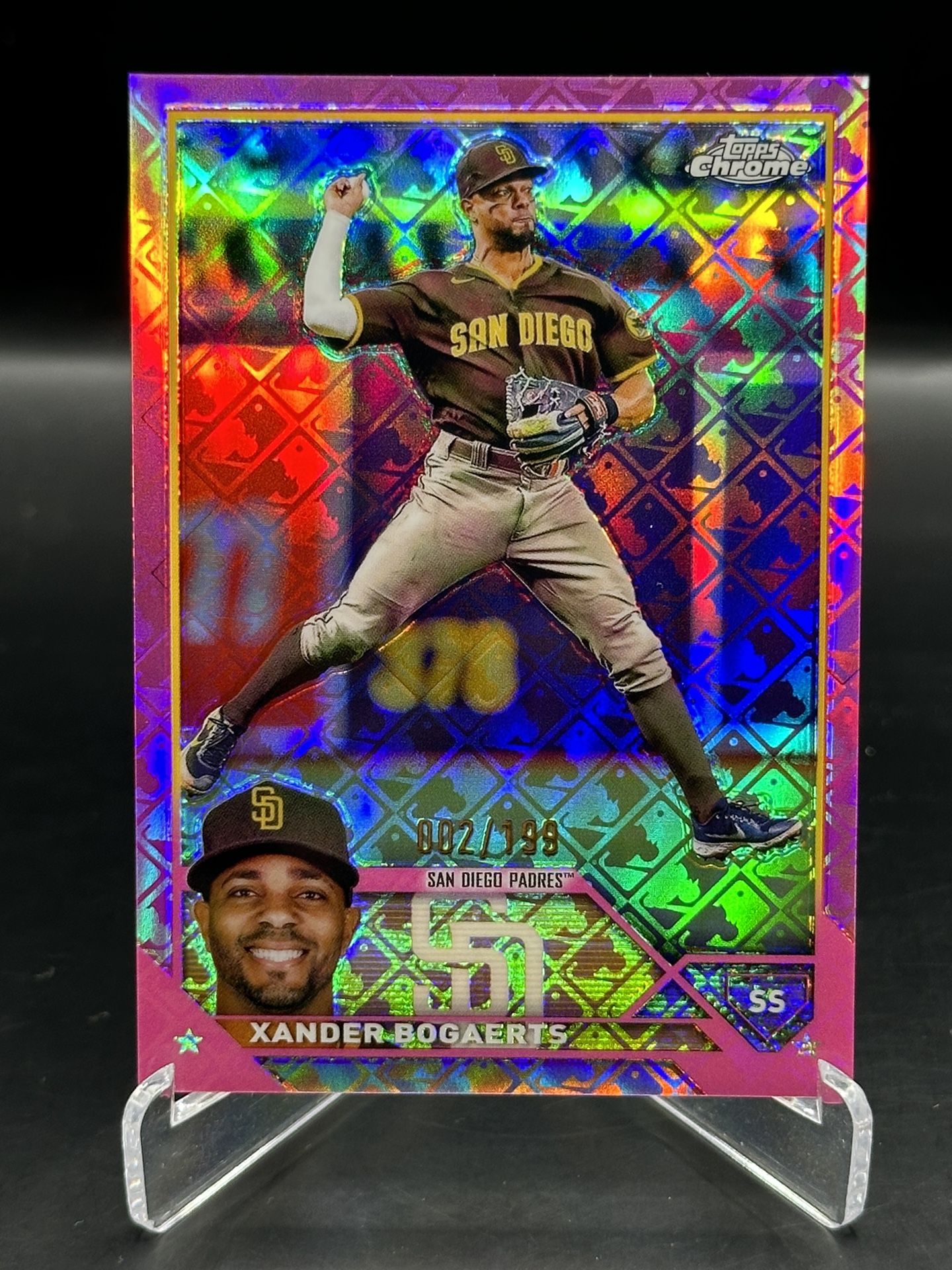 Xander Bogaerts 2023 Topps Chrome Logofractor Pink/magenta Refractor /199 Jersey Number 002/199 San Diego Padres