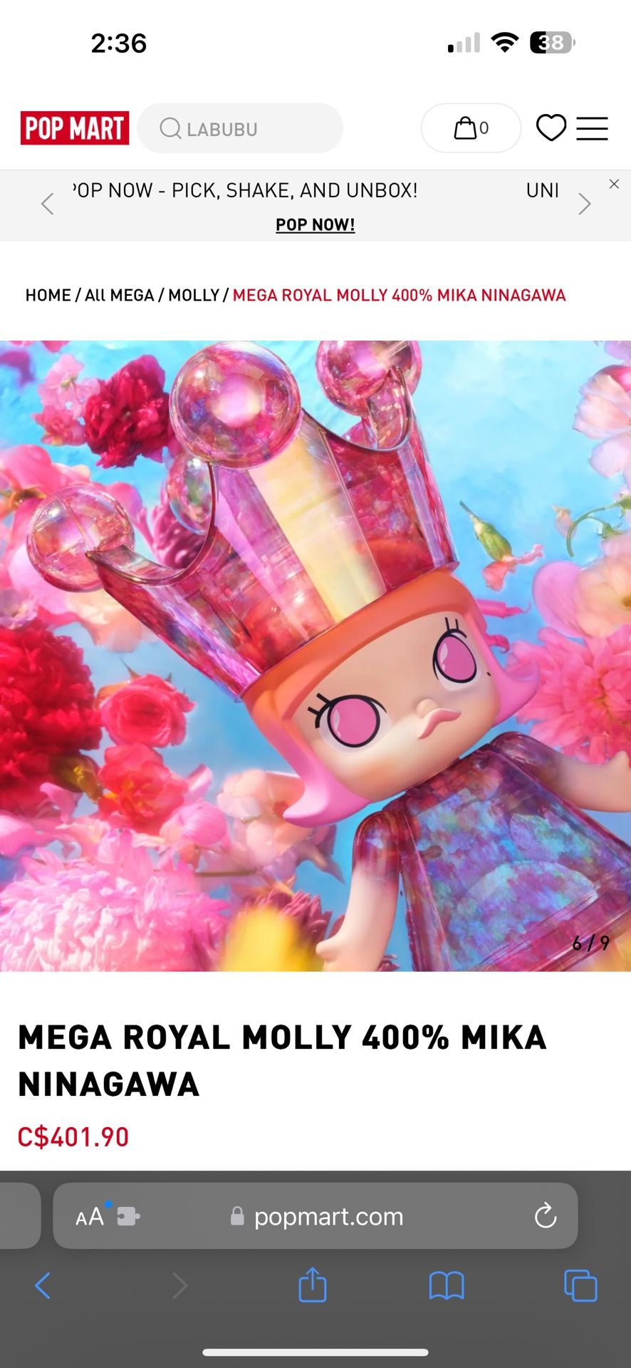 MEGA ROYAL MOLLY 400% MIKA NINAGAWA POP MART Sealed In Box for