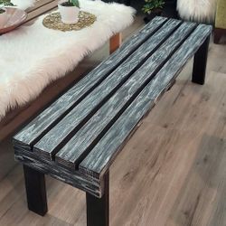 🌱Solid Wood Bench/Coffee Table ::: Interior & Exterior ::: 17"H X 60"W X 16"D (4 Planks) ::: Distressed Black/Silver Drop ::: $80/Pc.