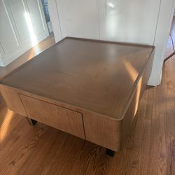 Luxury Wood Coffee Table with Hidden Drawer, Easy Installation Square Center Table for Living Room, Raised Edge Design, Premium Walnut Finish (35.43"