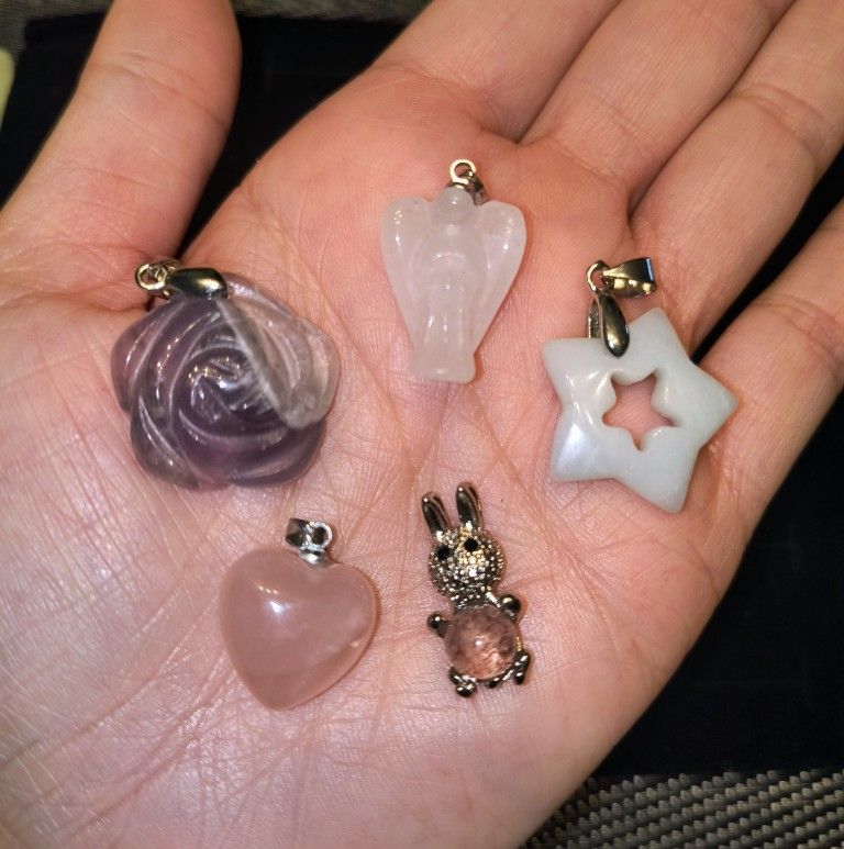 5 Piece Crystal Gemstone Pendant Variety Bundle Lot