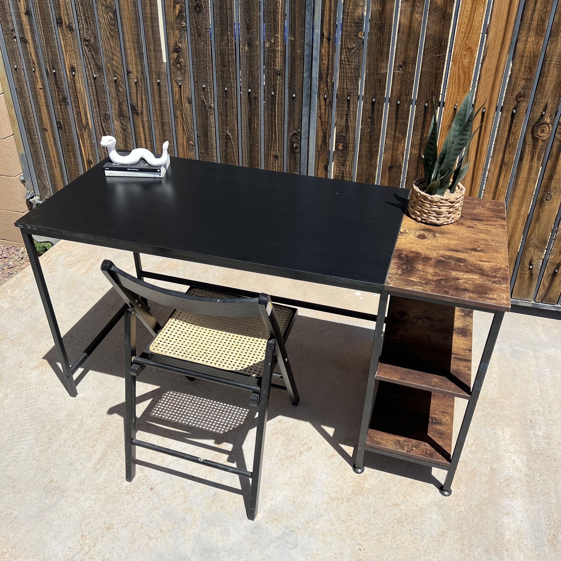 Rectangular Walnut Finish MDF Desk with 2 Shelves