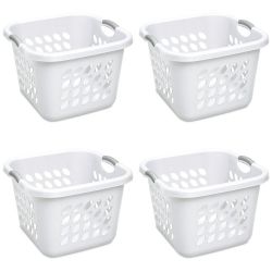 Sterilite 1.5 Bushel Ultra™ Square Laundry Basket Plastic, White, Set of 4