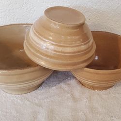 Antique Primitive Beehive Greenware Nesting Mixing Bowls
