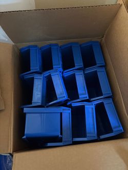 Blue Plastic Stackable Storage Bins Set