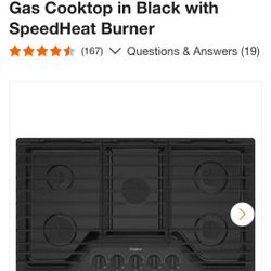 Whirlpool
36 in. 5-Burners Recessed Gas Cooktop in Black with SpeedHeat Burner