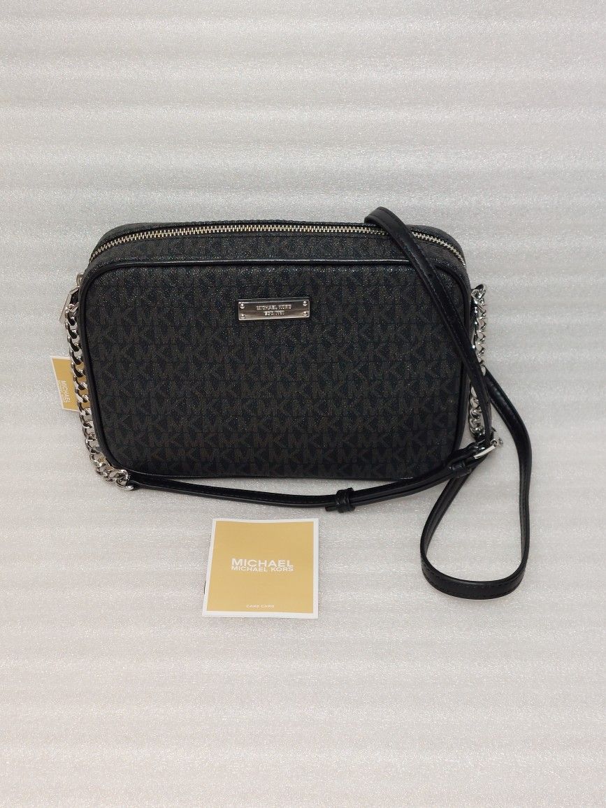 Michael Kors Designer Crossbody Bag Purse. Black Silver. New With Tags. Beautiful Women's Handbag