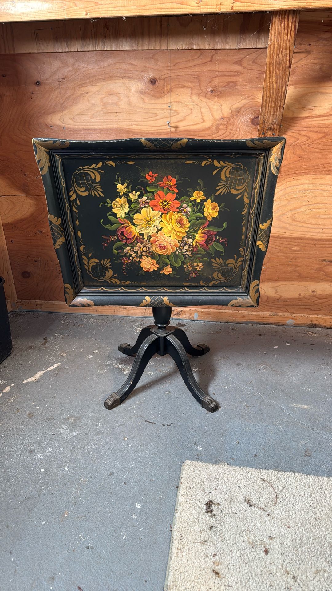 Antique Floral Oil Painted Table