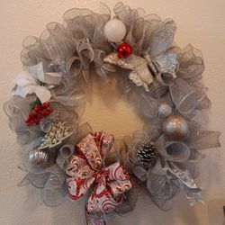 Silver Deco Mesh Wreath 