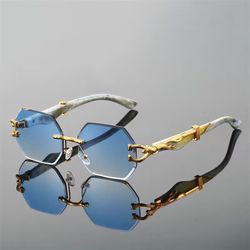 New retro leopard head frameless polygonal sunglasses European and American high-end fashion trend anti-UV sunglasses