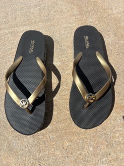 Michael Kors Flip Flops Black and Gold