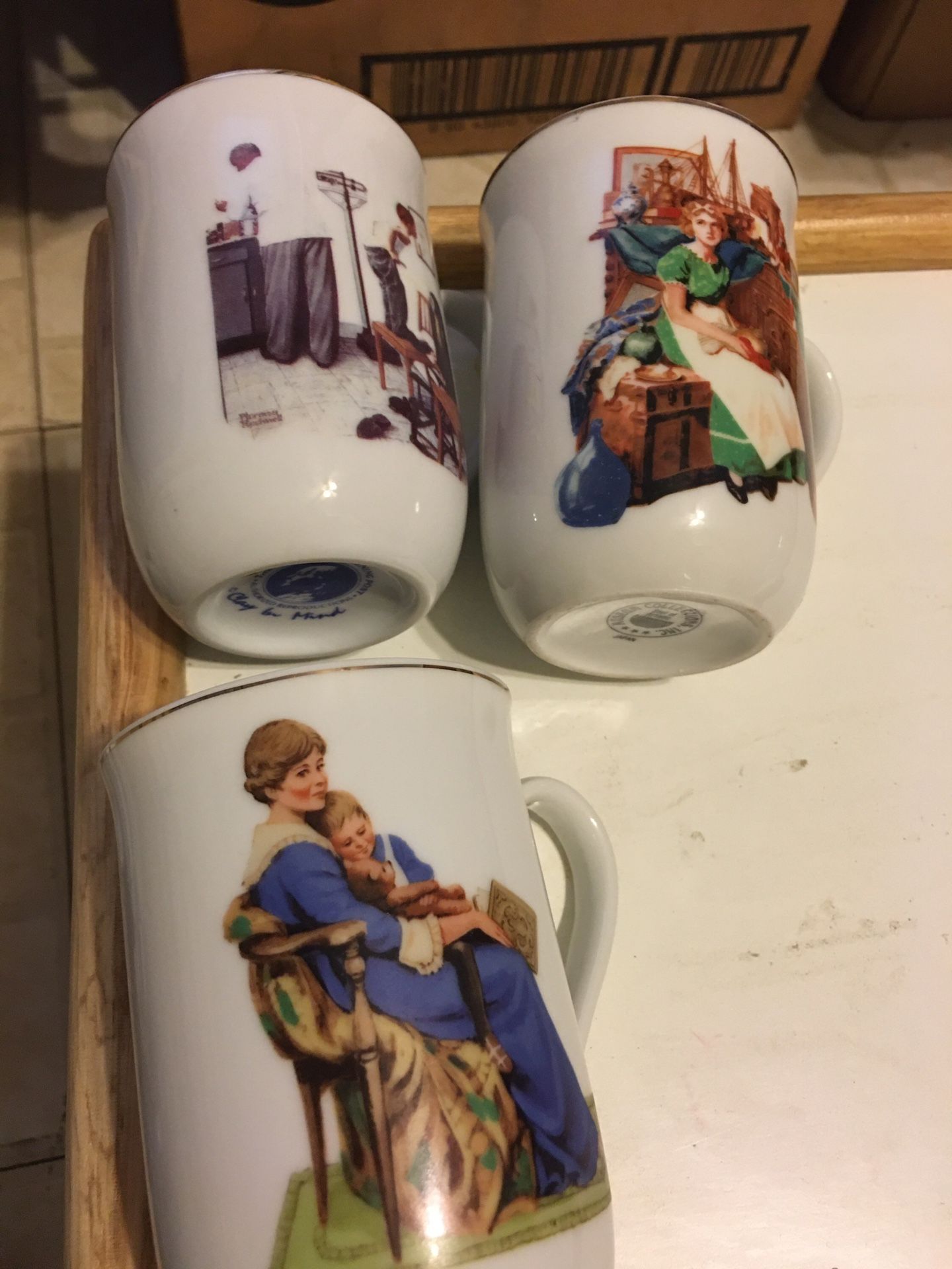 Vintage Norman Rockwell Museum Mugs Set Of 3 1986