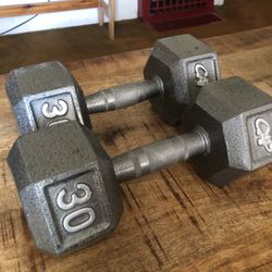Pair of 30LB Pound Cast Iron Hex Dumbbells Weights 60LBS TOTAL
