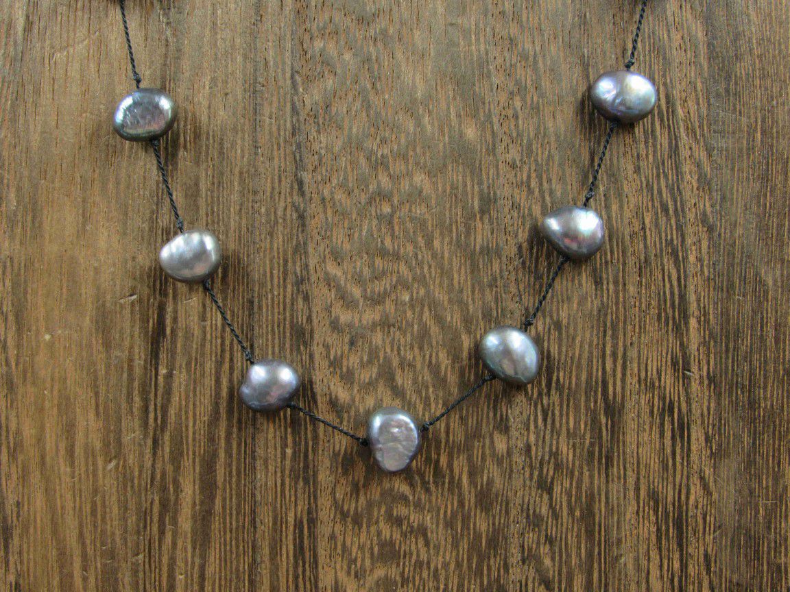 18" Sterling Silver Purple Blue Genuine Pearls Necklace Vintage