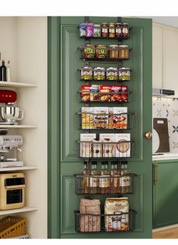 Over The Door Organizer，8-Tier Over The Door Pantry Organizer with Adjustable Baskets，Metal Hanging Pantry Organizers and Storage for Kitchen, Back of