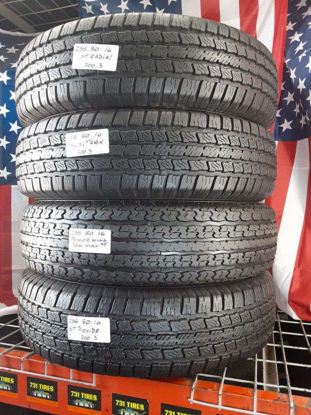 💥4 PRE-OWNED USED TIRES💥 ST235/8016 POWERKING 10PR TRAILER TIRES 235 80 16 