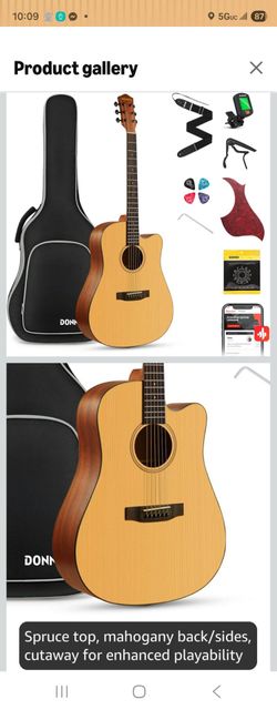 Donner 41” Acoustic Guitar Bundle for Beginners Adults with Online Lesson, 4/4 Full Size Steel Acustica Guitarra with Gig Bag, Tuner, Strap, Strings, 