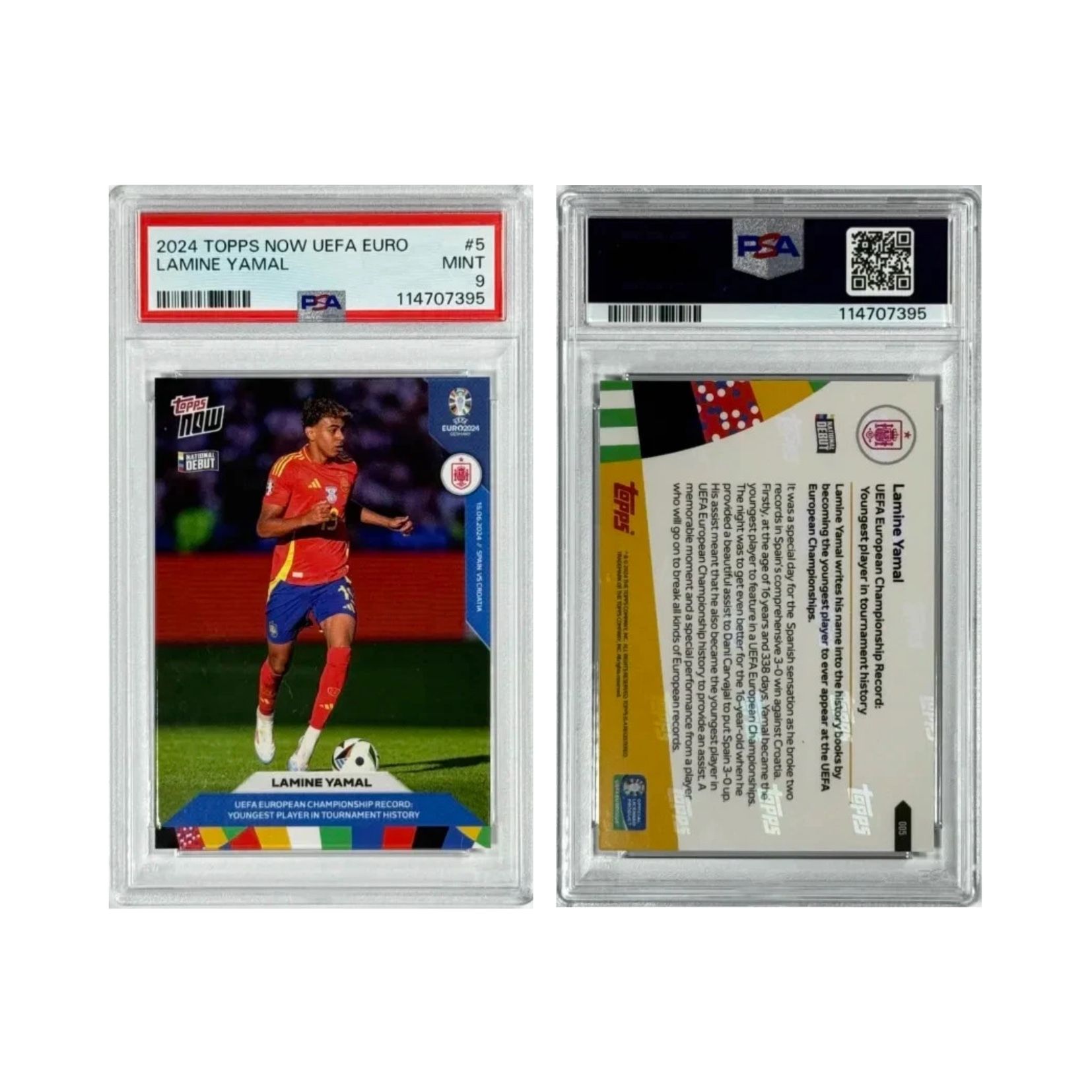 Lamine Yamal (RC) 2024 Topps Now UEFA Euro National Debut #5 PSA 9 (MINT) Soccer