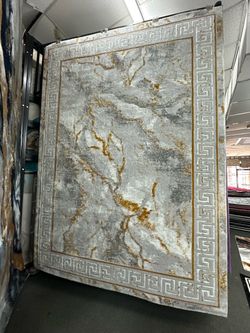 Gray and Gold Marble Print Area Rug