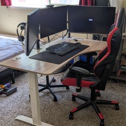 SHW 55-inch Large Electric Height Adjustable L-Shaped Standing Desk with Right Facing Corner, Oak