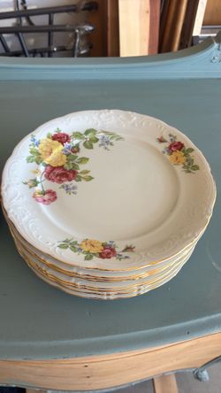 Vintage Floral China Plates with Gold Rim – Set of 6