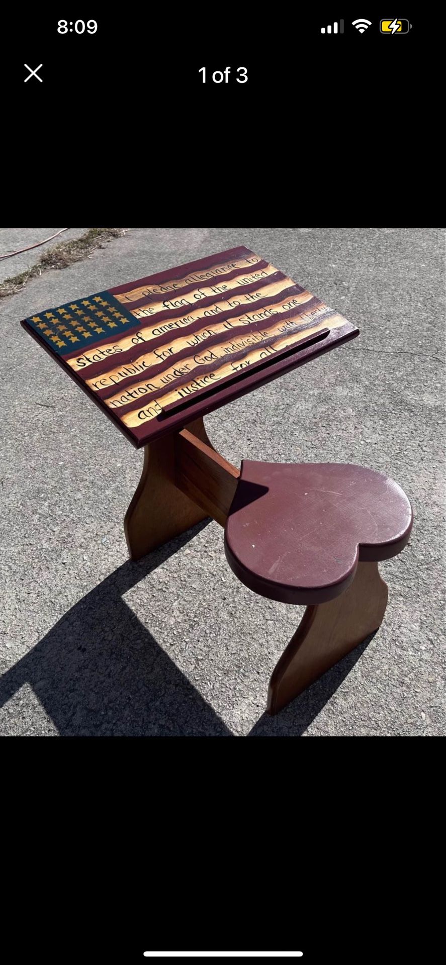 Custom Wooden Vintage Pledge of Allegiance School Study Desk with Heart Seat