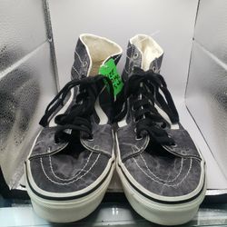 Size: 9 Mens/ 10.5 Womens Vans Sk8-Hi Tapered "Denim Destroy" (Black/Marshmallow) high-top sneakers, 