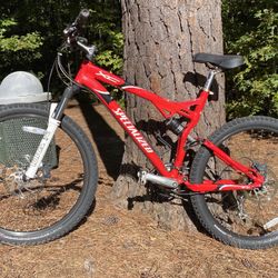 Specialized Red Mountain Bike, Full Suspension, 27 Speed, 19” Frame, 26” Wheels 2” Thick, Aluminum
