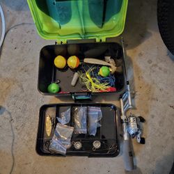 Mini Fishing Pole With Tackle Box Hooks,floats And Weights