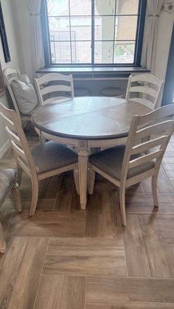 Dining table 6 chairs with console table 2 stools