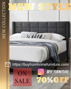 Full size grey platform bed with orthopedic mattress included