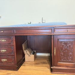 Antique Solid Oak Desk With Drawers