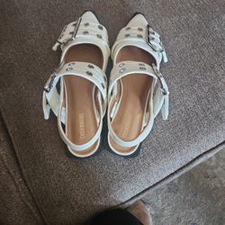 White Buckle Patent Leather Flats