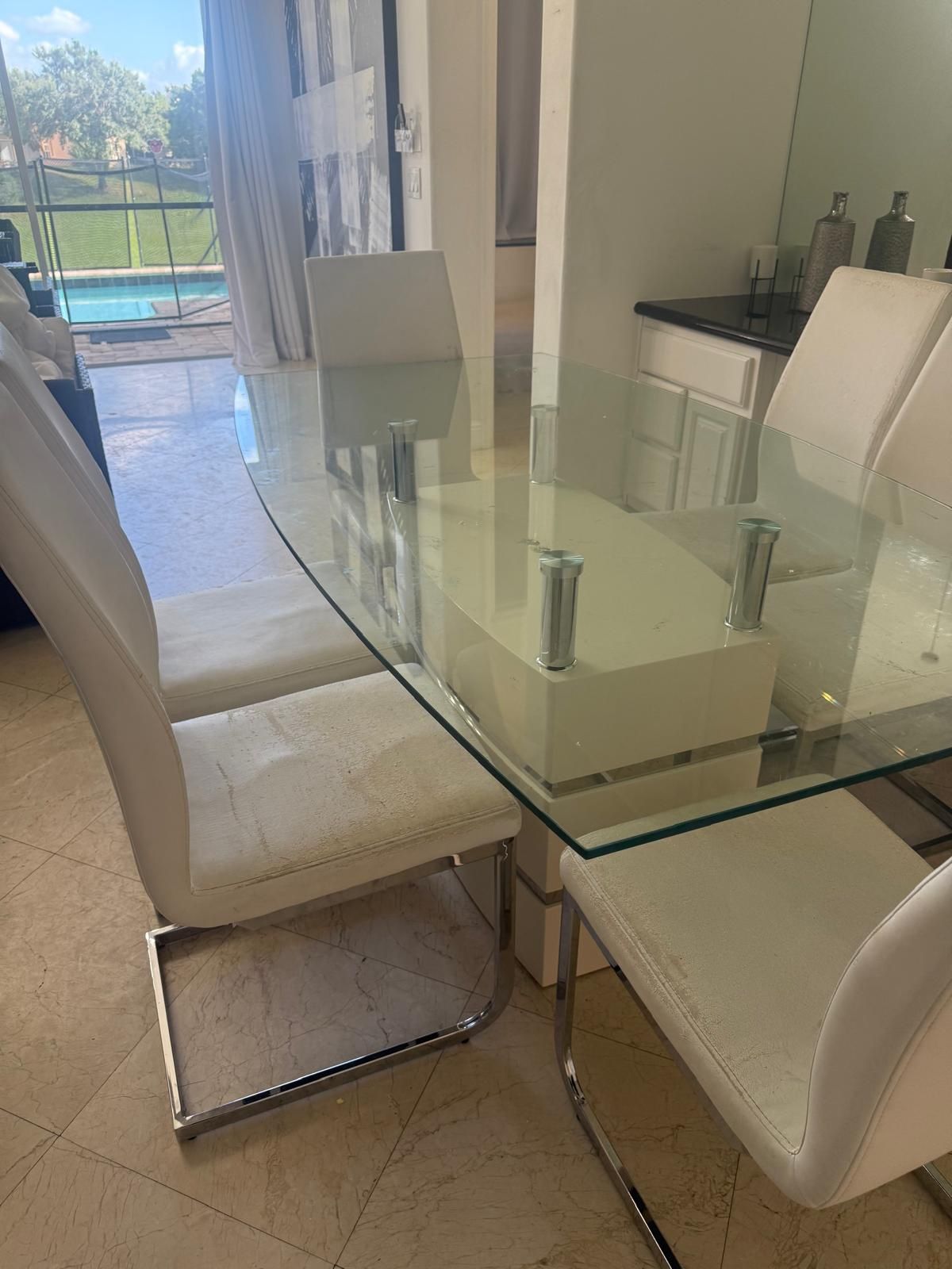 Glass Top white dining table