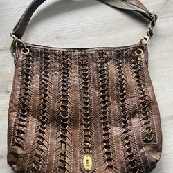Fossil Brown Leather Weave Purse