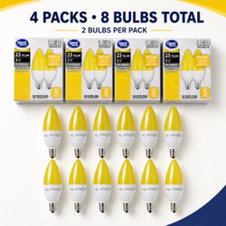 8 Pack Yellow LED Candelabra Bulbs E12 3W 25W Equivalent Non-Dimmable
