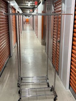 Chrome Rolling Clothes Rack with Bottom Shelf