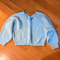 Fashion Nova Baby Blue V-Neck Chunky Knit Cropped Sweater Size L