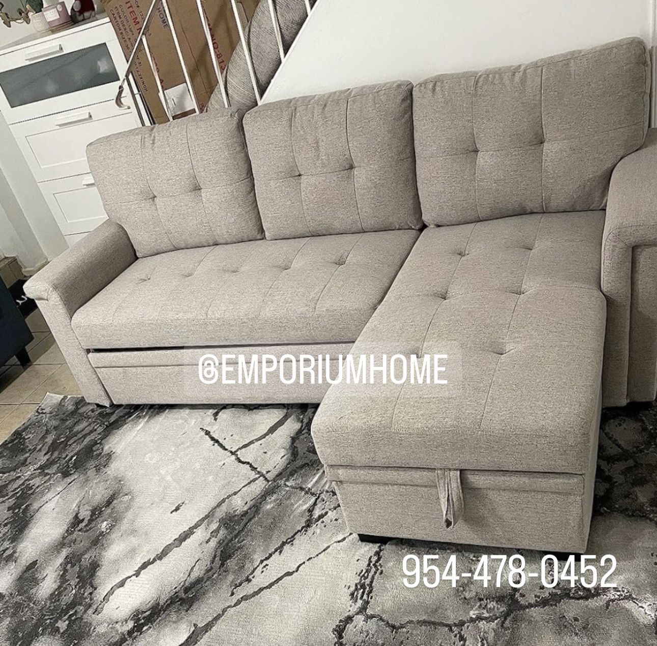 Light Grey Linen Sofa Sectional Sleeper With Storage 