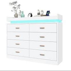 8 Drawer Dresser With Led Light Wide Drawers Organizer Cabinet
