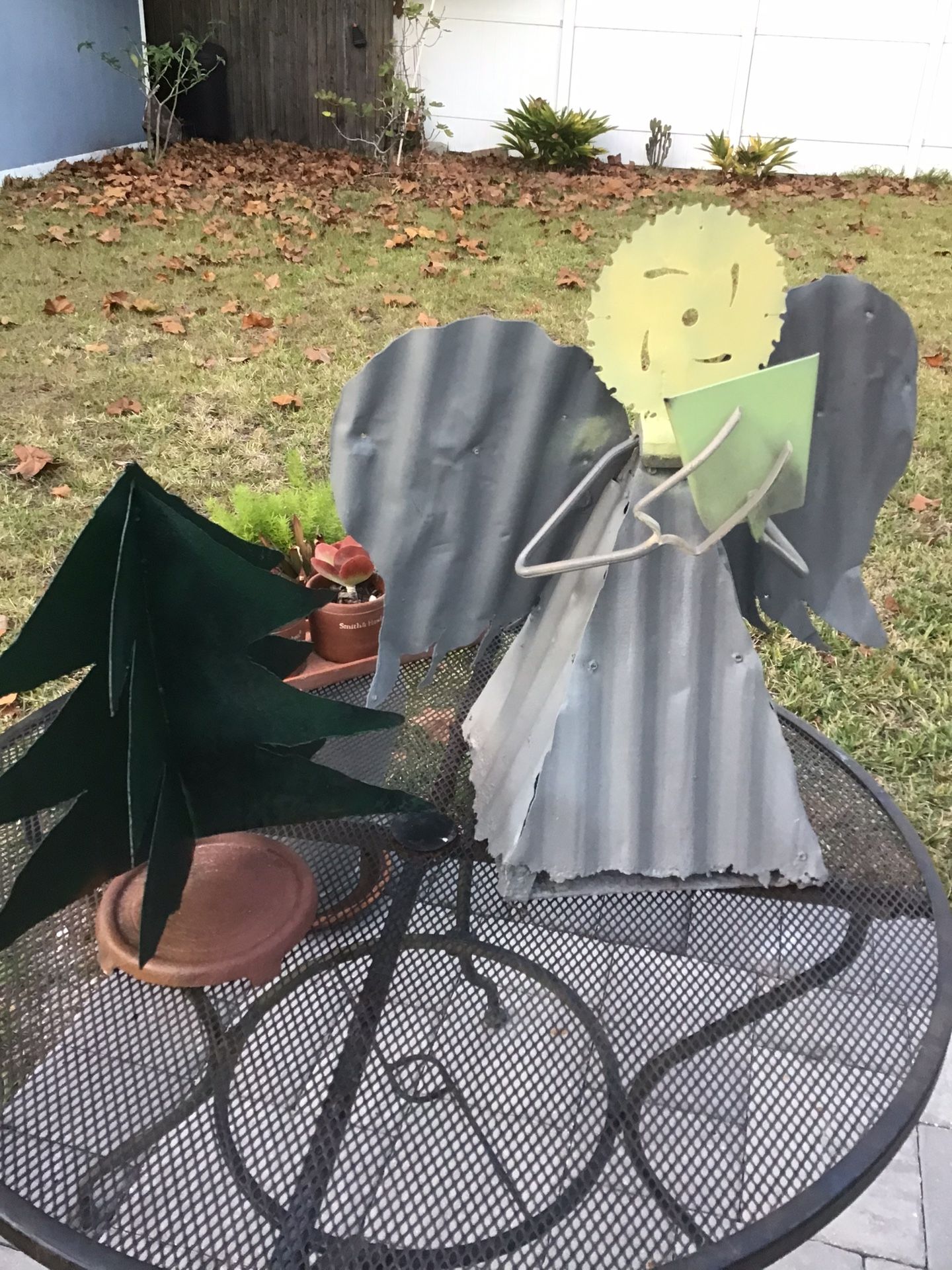 ONE OF A KIND HAND MADE . ANGEL STATUE AND A PINE TREE. ANGEL 25 Inches High.