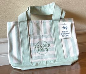 Trader Joe’s Striped Mini Canvas tote bag, Pastel Mint Green, Pink, Light Blue or Beige
