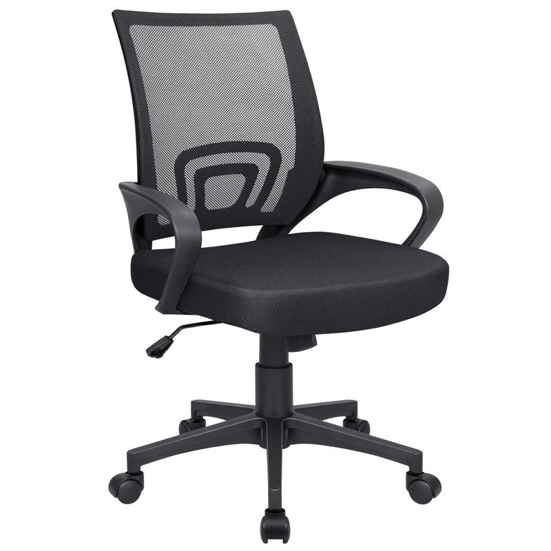 Black Task Chair On Wheels With Mesh Back