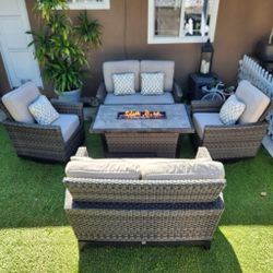 Sunbrella Fire Pit Patio Set/ Outdoor Furniture/ Conversation Set 