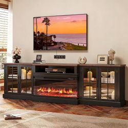 Brand new in box 98" Farmhouse TV Stand with 36" Fireplace for Living Room,Media Entertainment Center with Adjustable Shelves and Large Storage Cabine