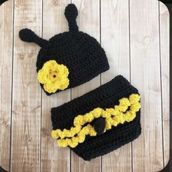 Halloween Crocheted Bee Diaper Cover Set