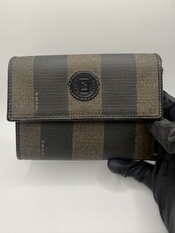 Authentic FENDI Pequin Wallet Pattern PVC Leather Beige Pouch