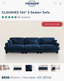 Brand New Cozepod Cloudies 134” 3-Seater Sofa