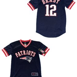 New England Patriots Brady Baseball Jersey Boys Youth Large 14/16 New Sewn Logo